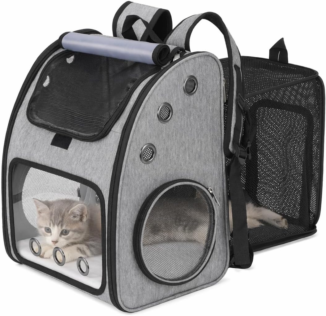 Expandable Cat Backpack Carrier for Small Cats/Dogs Airline Approved – Essentials for Dogs - Grey-Standard