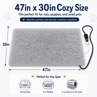 Pet Heating Pad for Cats with Normally Open Function - Grey Plush / 47.0"L x 30.0"W - image 2