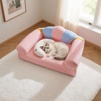 Cute Cat Couch with Soft Pillow, Supportive Dog Couch, Cat Sofa with Removable Cover，Cute Rainbow Shaped, 24 Inch