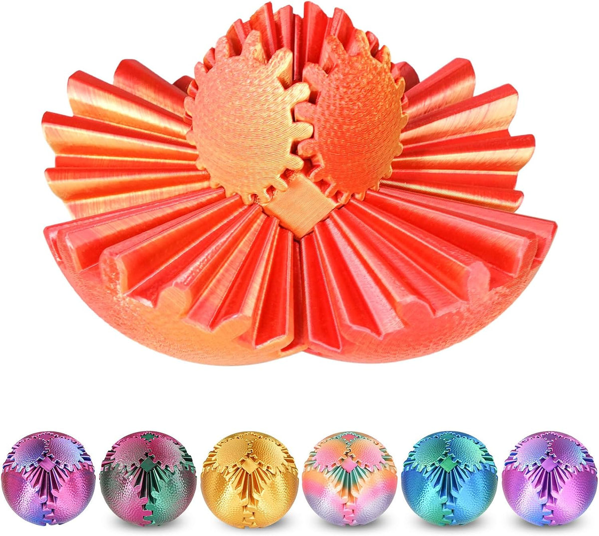 Gear Ball Fidget Toys Steampunk Gear Sphere for Kids - Sunset Red / 8 cm / 3.15 in