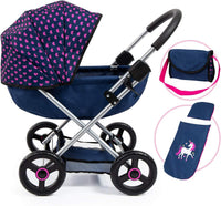 Bayer Baby Doll Stroller Toy Set with Bag - Navy with Hearts