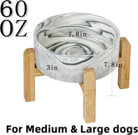 Elevated/Raised Ceramic Dog Bowl with Bamboo Stand，6 Inch 3.6 Cups - Marble Gray / Large - image 3