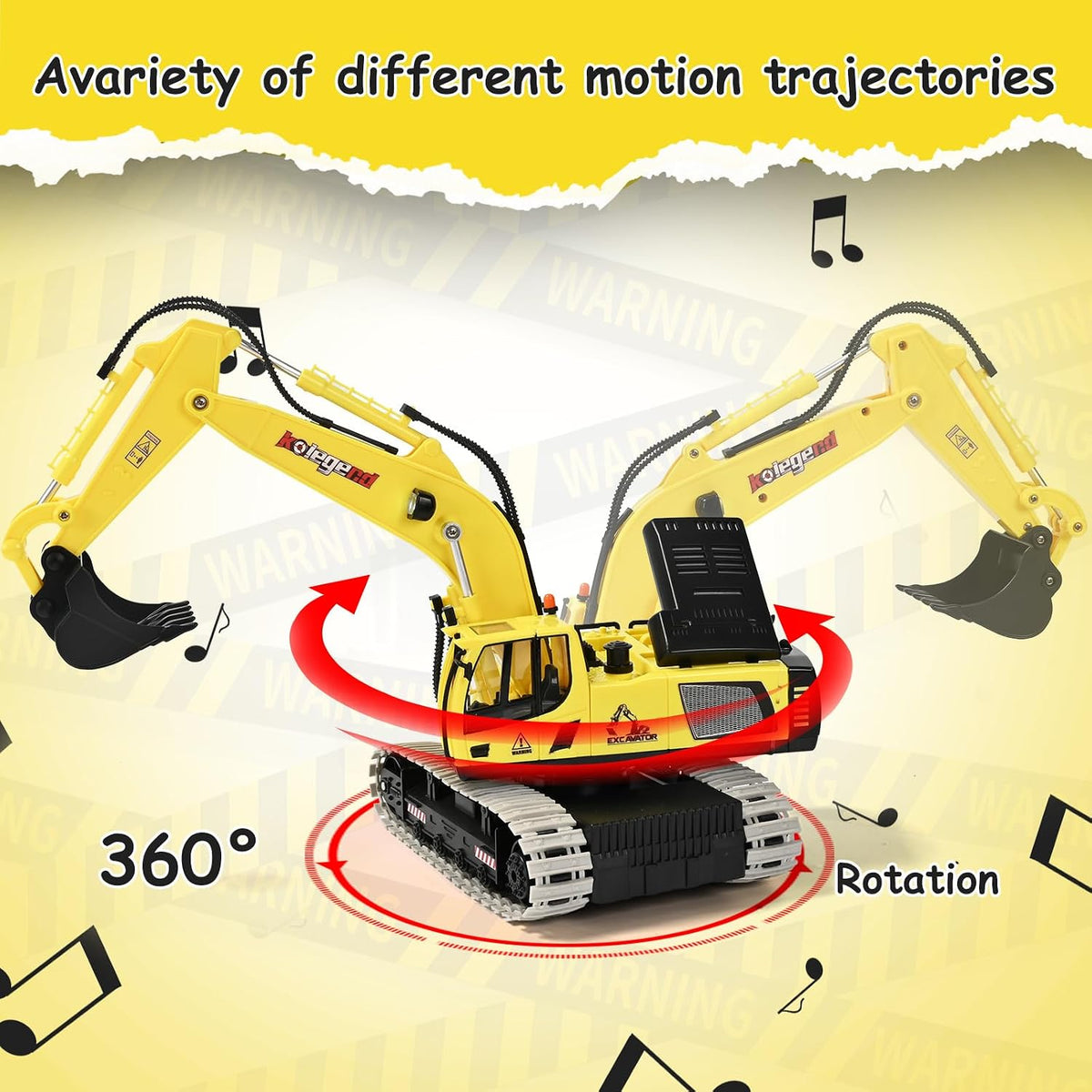 kolegend RC Excavator Toy, 1:18 Remote Control Excavator - Yellow / Medium - image 3