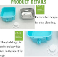 kathson Crate Dog Bowl, Removable Stainless Steel Hanging Pet Kennel Cage Bowl Food & Water Feeder Coop Cup for Puppy, Cat, Rabbit,Guinea Pigs 2pcs Square(Blue,Green)