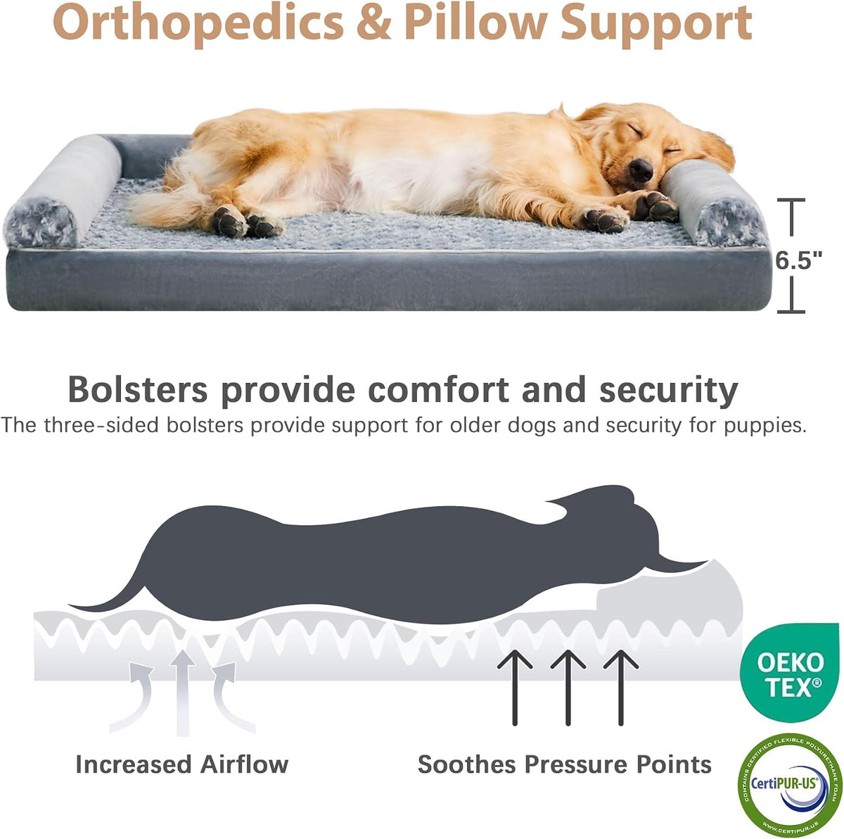 Orthopedic Washable Large Dog Bed for Senior Dog Comfy Sleep – Essentials for Dogs - 42"l x 30"w x 7"th / Grey - image 3
