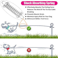 Jenico Dog Tie Out Cable - 10/15/20/30/40/50/70/100/150FT Runner Cable with Swivel Hook and Shock Spring, Leash Tether for Yard, Outdoor and Camping, for Small to Medium Pets Up to 500 LBS