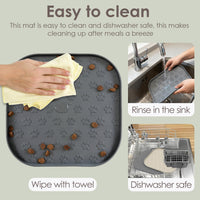 Pet Feeding Mat, Waterproof Anti-Slip Placemats for Dog Cat Bowl Silicone Pet Food Mat, Raised Edge - Black / 11"L x 11"W - image 3