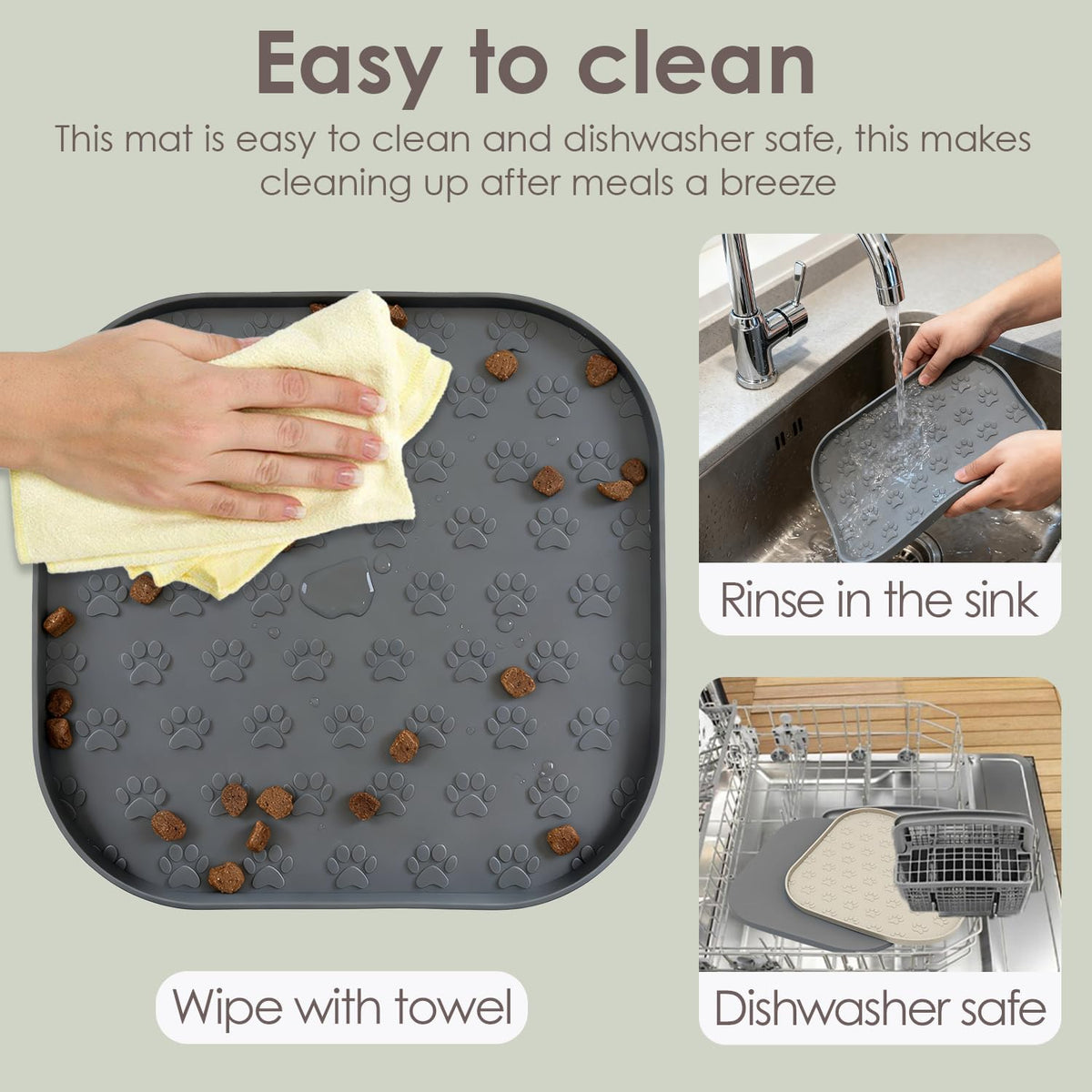 Pet Feeding Mat, Waterproof Anti-Slip Placemats for Dog Cat Bowl Silicone Pet Food Mat, Raised Edge - Black / 11"L x 11"W - image 3