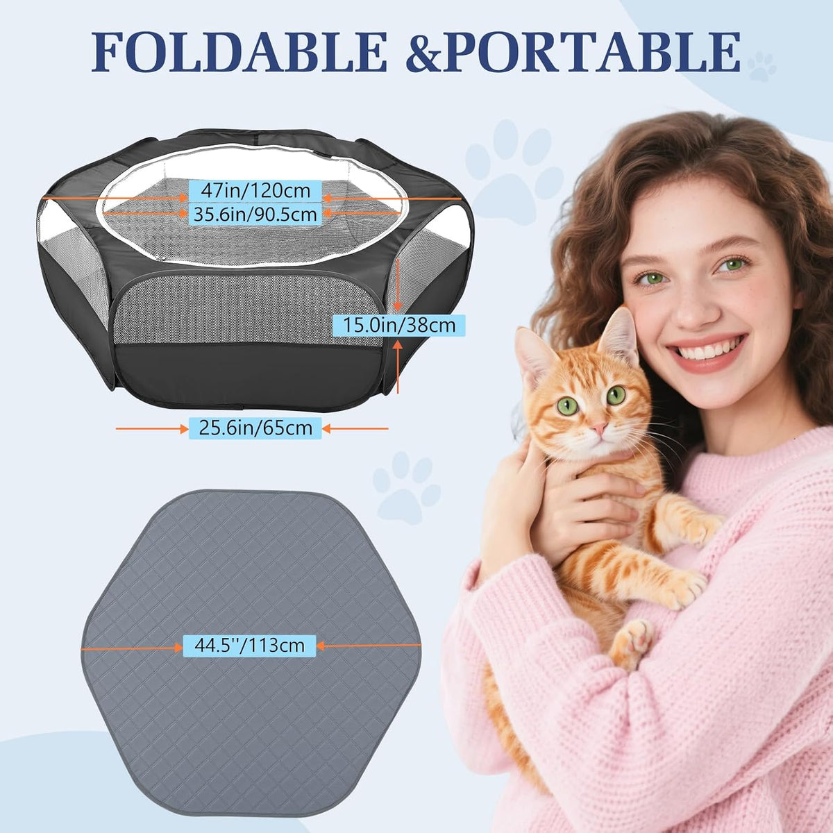Pawaboo Small Animal Playpen, Waterproof Portable Pet Cage Tent - U-Black + Gray / 1 - image 2