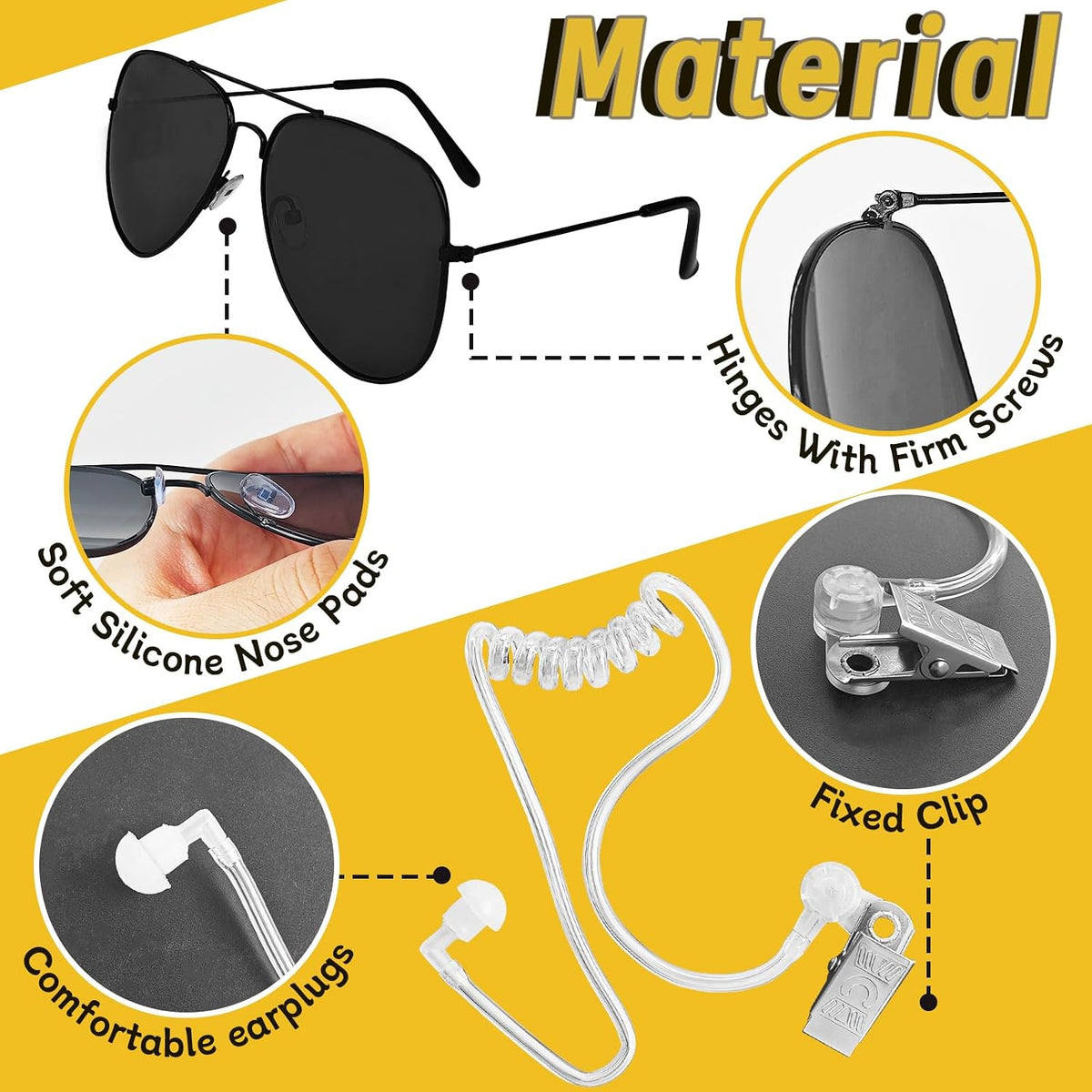 OJYUDD ring bearer security set with metal badge, sunglasses and spy earpiece - view 3