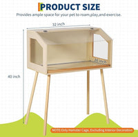 Wooden Hamster Cage with Legs, 32" L x 16" W x 40" H Guinea Pig Cages Chew Proof,Large Hamster Habitats Enclosure with Acrylic Window & Openable Top for Guinea Pig, Chinchilla, Gerbil