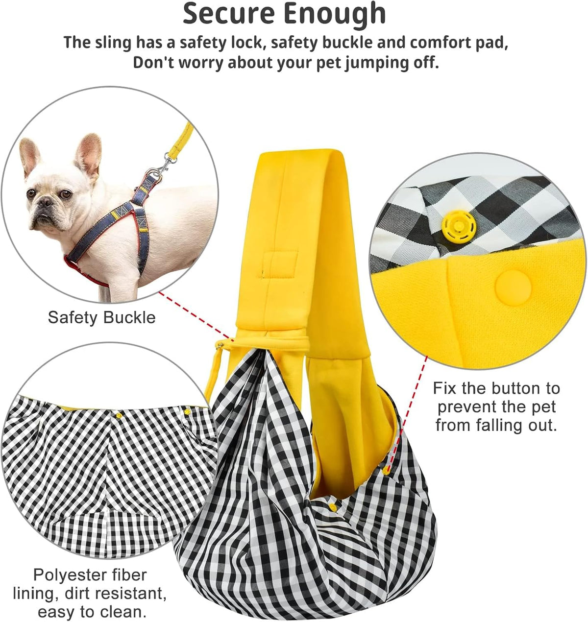 Dog and Cat Sling Carrier, Hands Free Reversible Pet Papoose Bag - Yellow - image 3