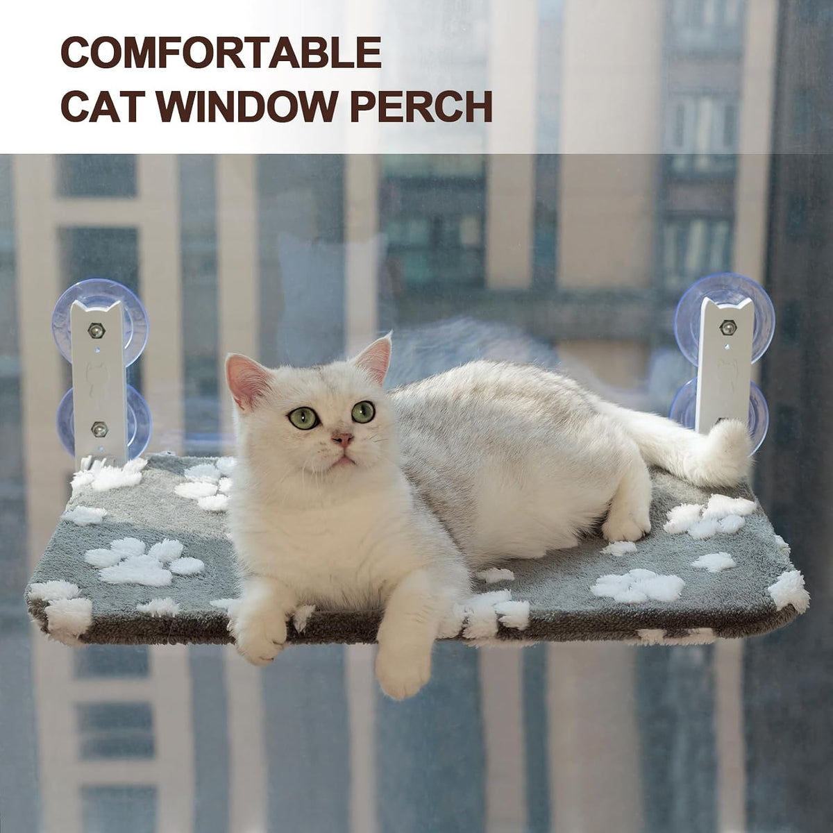 Cute Cat Window Perch, Foldable Cat Window Hammock, Purple – Essentials for Cats - Large (no mesh cover) / Grey Paw - image 2