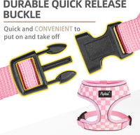 Pupteck Soft Mesh Dog Harness Sized and Leash Set Pet Puppy Cat - Checkered Pink&White / M (NECK: 14", CHEST: 17"-21") / Classic over-the-head harness - image 4