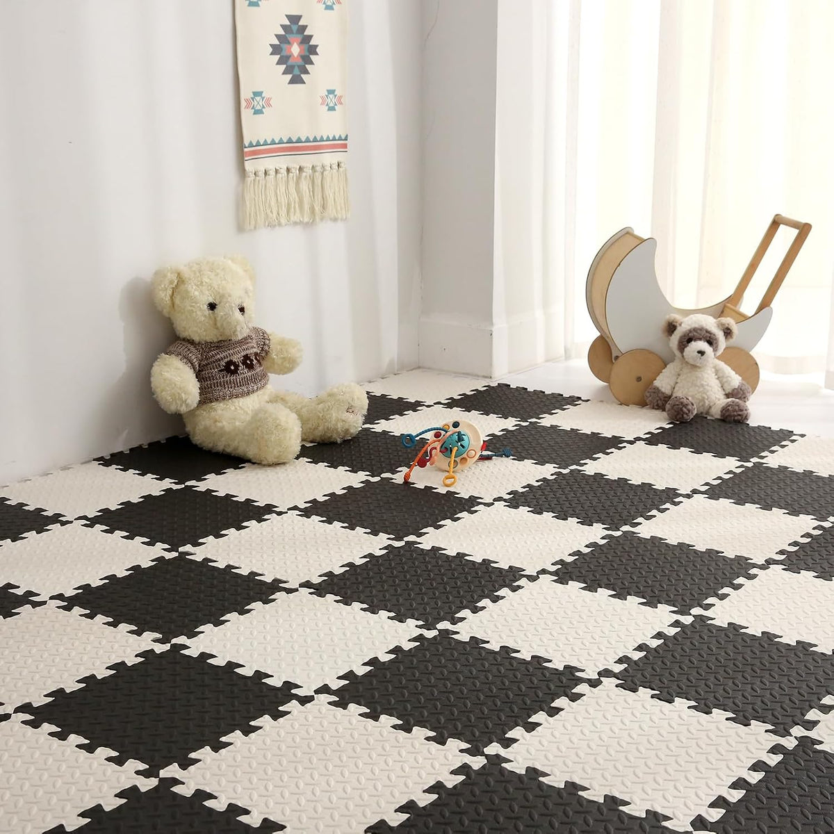 Foam Play Mat for Baby, Soft Non-Toxic Baby Playmat - White/Black / 36 Pcs/70.8*70.8