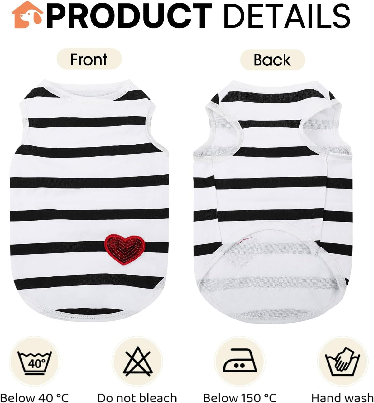 Preferhouse striped dog t-shirt tank top with heart patterns in sizes XS to XL - view 2