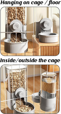 GPY Automatic Hanging Gravity Pet Feeder and Water Dispenser Set ，Automatic Dog Feeder and Dog Water Dispenser for Dogs Cats Pets Animals Large Capacity (Blue Water Feeder&Food Feeder) (Grey)