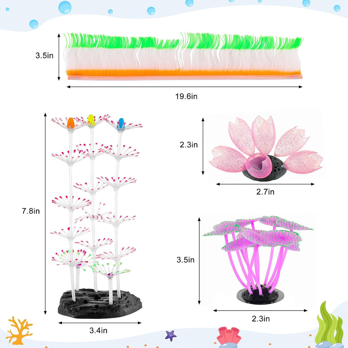Glowing Fish Tank Decoration Aquarium Plants Accessories Kit #2 – Essentials for Fish - Princess Anemone+strip Coral+Coral+anemone - image 2