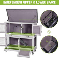 Rabbit Hutch Bunny Cage, Guinea Pig Cage Bunny Hutch Indoor, Wood Pet Cage with 4 Casters -2 Story & 2 Trays