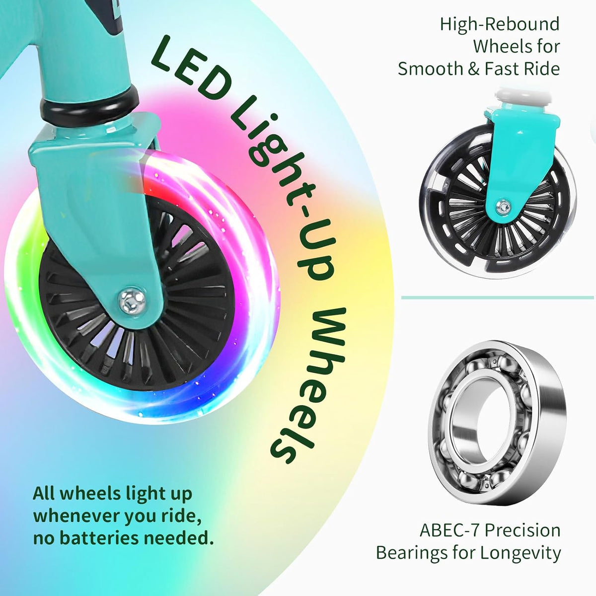 BELEEV V2 Scooters for kids Light-Up Wheels & Stem & Deck - Aqua - image 2