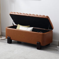 Kmax 45" Storage Bench PU Leather Entryway Bench Upholstered Ottoman Bench with Wavy Top & Safty Hinge for Bedroom Living Room Hallway, Brown