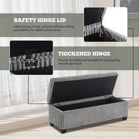 48" Ottoman with Storage, Corduroy Storage Ottoman Bench for Bedroom, End of Bed Bench with Safety Hinge for Living Room, Bedroom, Entryway, Grey