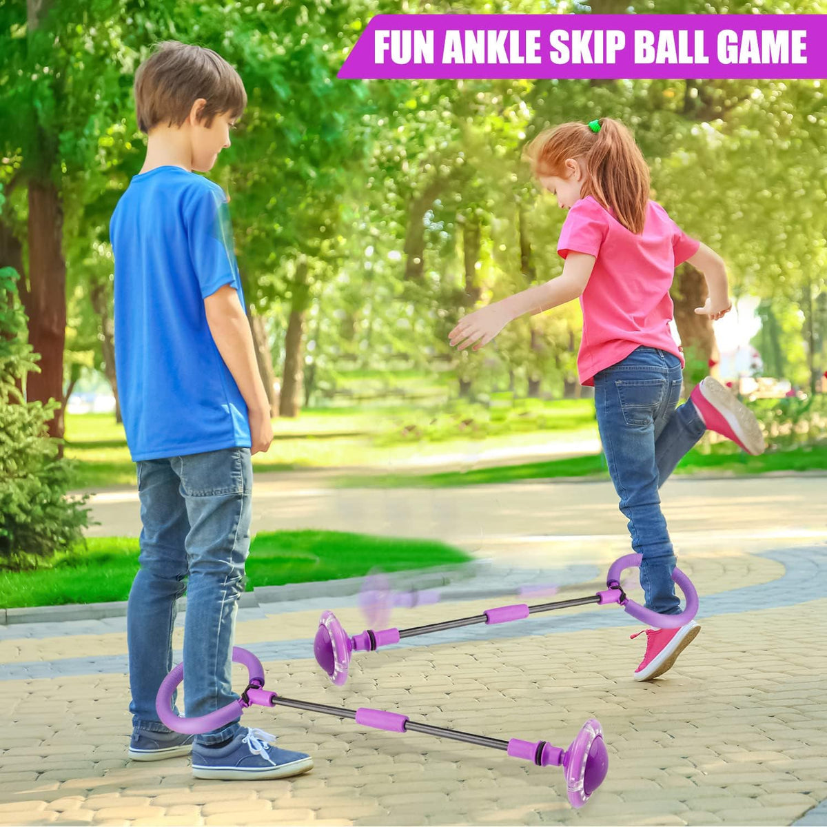 Ankle Skip Ball for Kids, Portable Foldable Flash Wheel Skip Ball Toy – Fun for Kids & Family - Purple - image 2