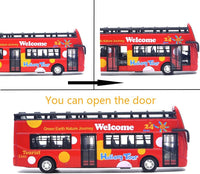 Ailejia red open top double decker sightseeing bus toy with alloy body - view 11