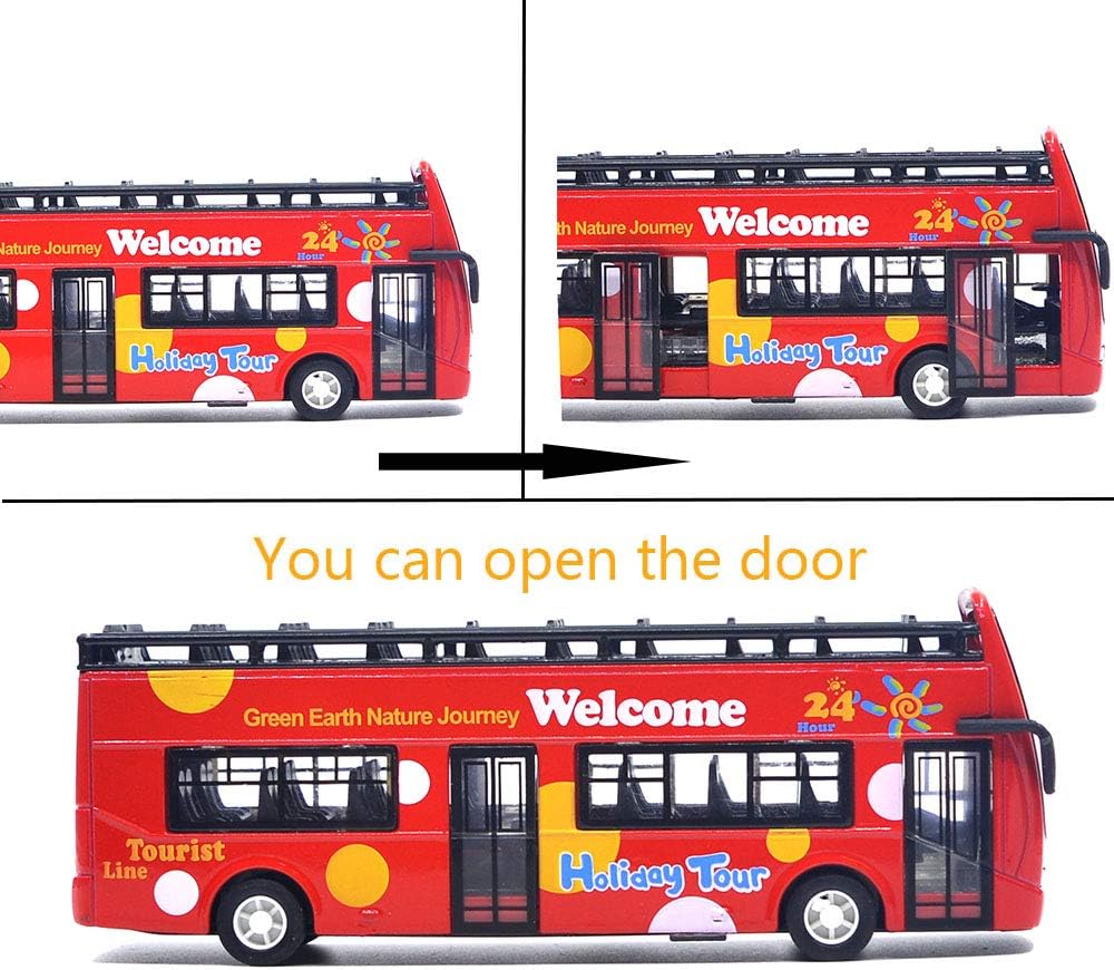 Ailejia red open top double decker sightseeing bus toy with alloy body - view 11