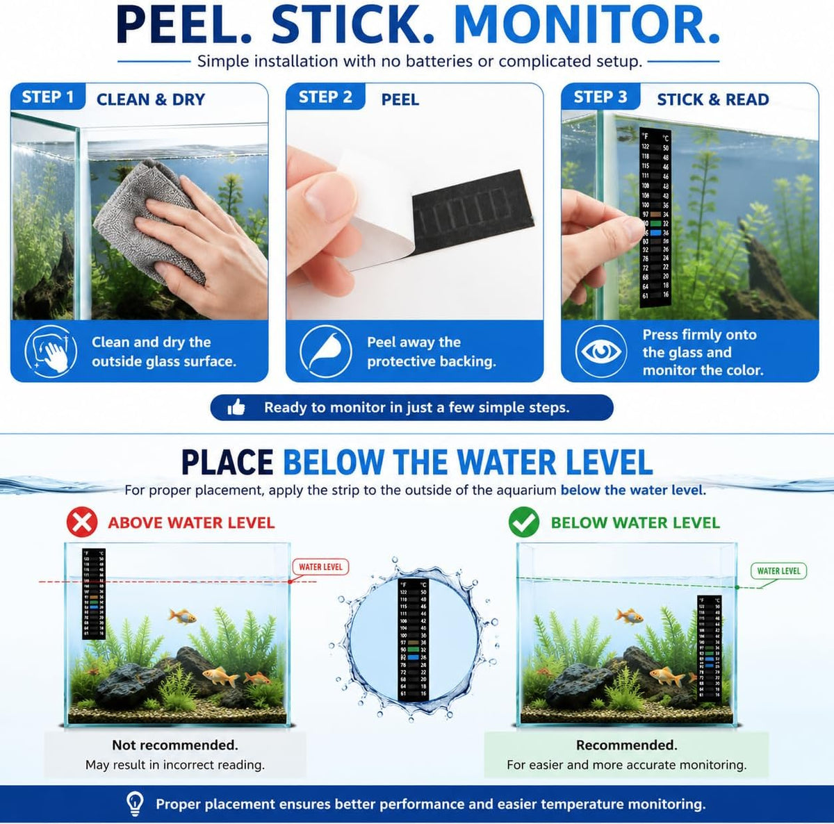 3PCS Aquarium Thermometer Strip 61-122℉ for Brewing Aquarium – Essentials for Fish - image 3