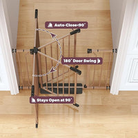 29"-40" Baby Gate for Stairs, Auto Close Stroller Friendly Dog Gate Indoor for Doorways, Pressure Mounted Baby Gate, Easy Walk Through Gate for Children & Pets, Brown