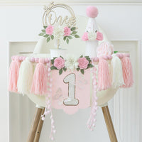 First Birthday Decorations for Boy Blue One Year Old High Chair - Pink White
