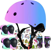 FOOKCIAN Kids Helmet,Toddler Skateboard Helmets for Ages 2-3-5-8-14 Years Boys Girls with Knee - PinkPurpleBlue / Small: 18.9"-21.3" / 3-8 year