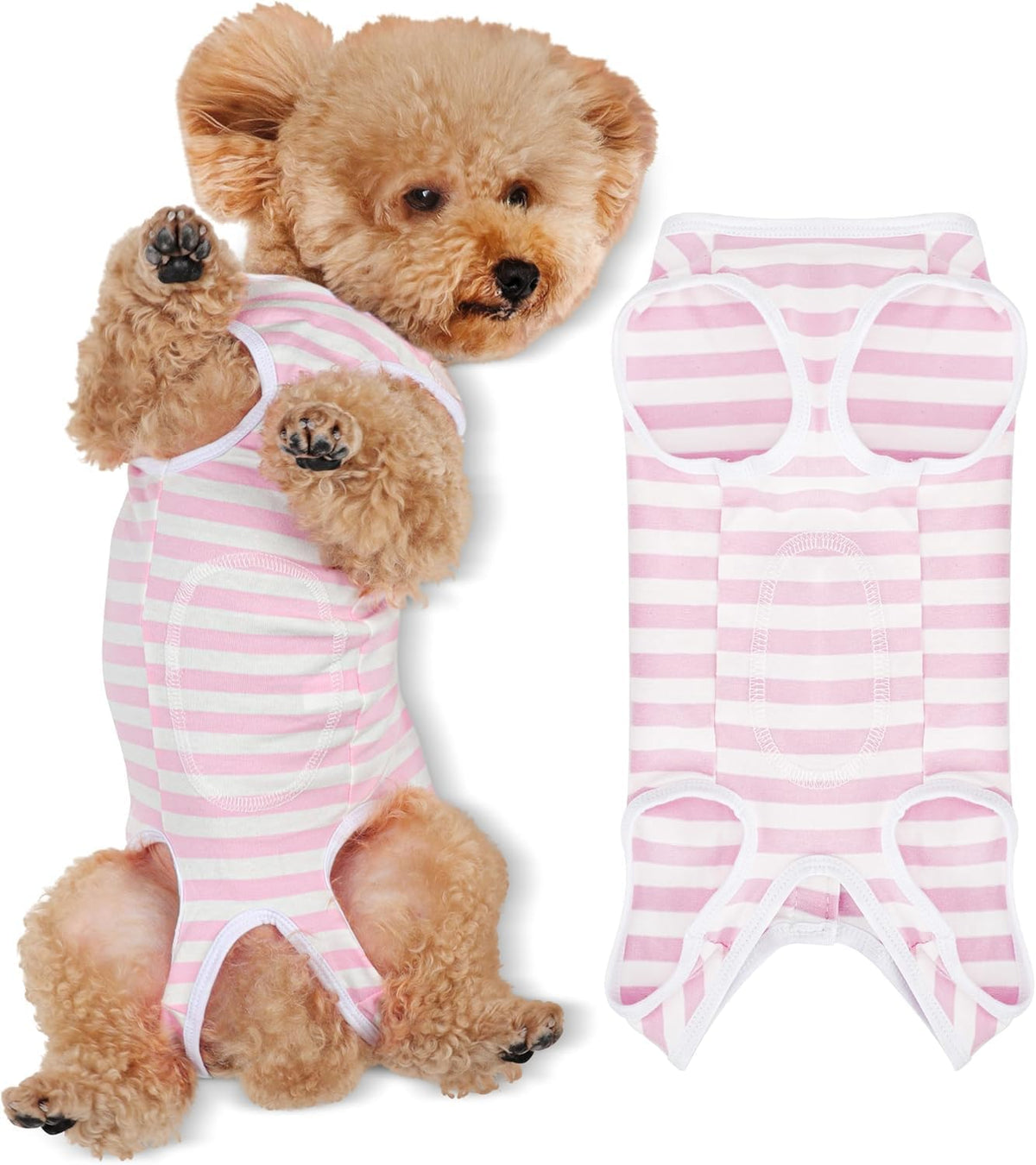 Comprehensive Post-Surgery Dog Recovery Suit: Premium Cotton - Pink and White Striped / XS-(1~3lb) | Chest(~11.1") - image 2