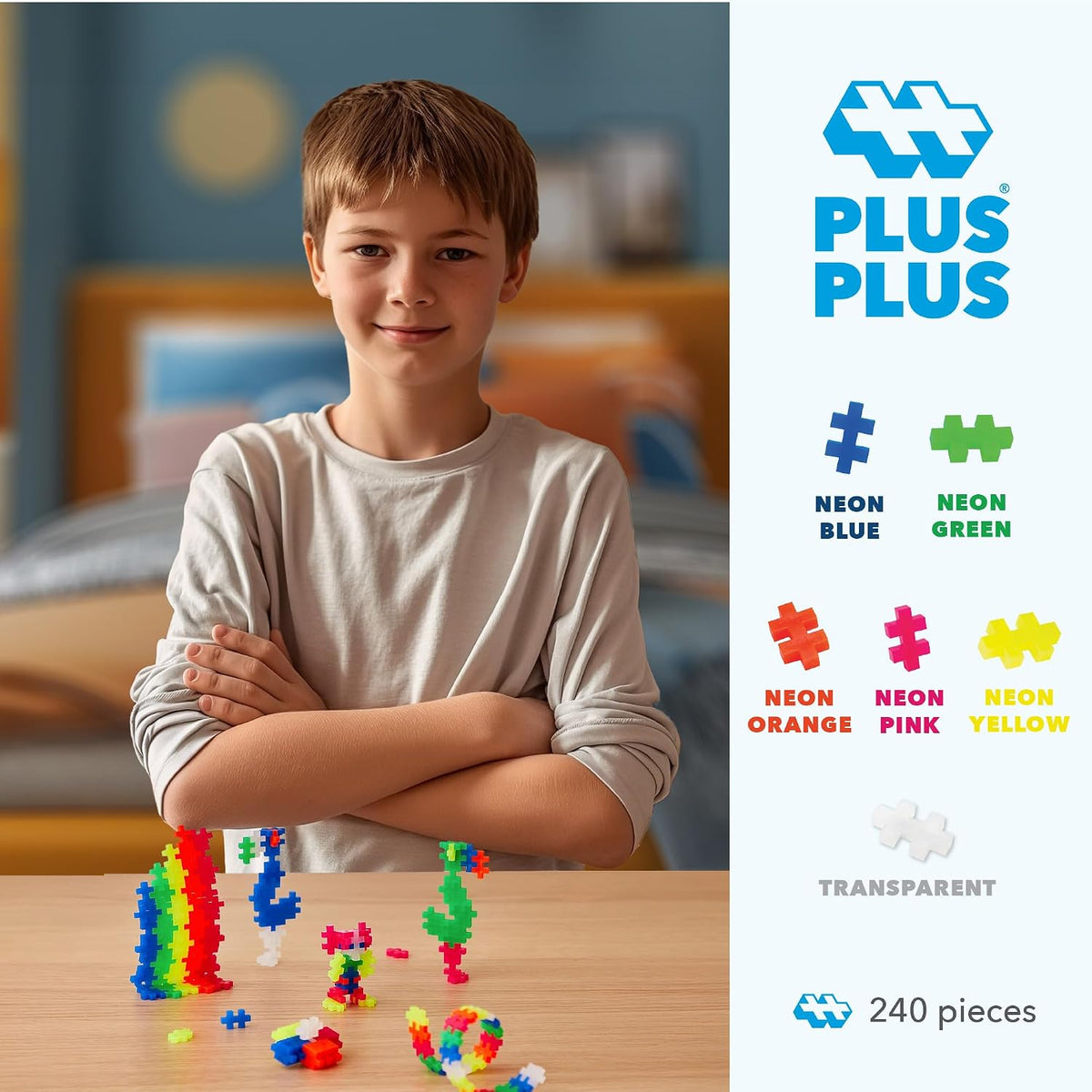 PLUS 240 Piece Glow in the Dark Mix, Mini Waffle Blocks - Neon Mix Play Tube - image 2