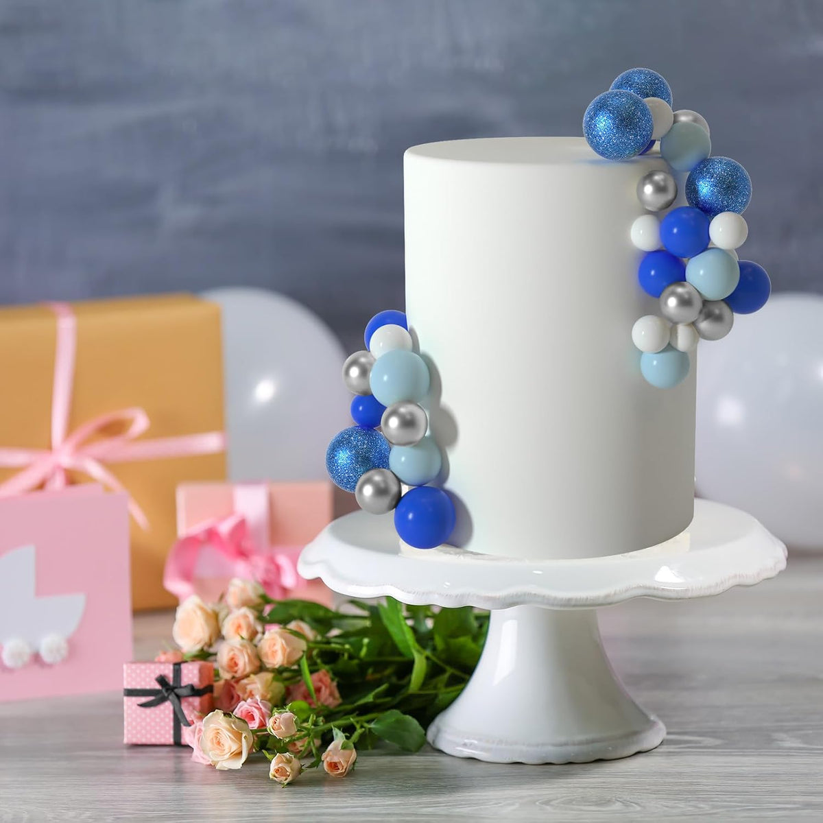 ASTARON 50 Pcs Ball Cake Topper Sticks Mini Balloons for Cake - Blue Series - image 4
