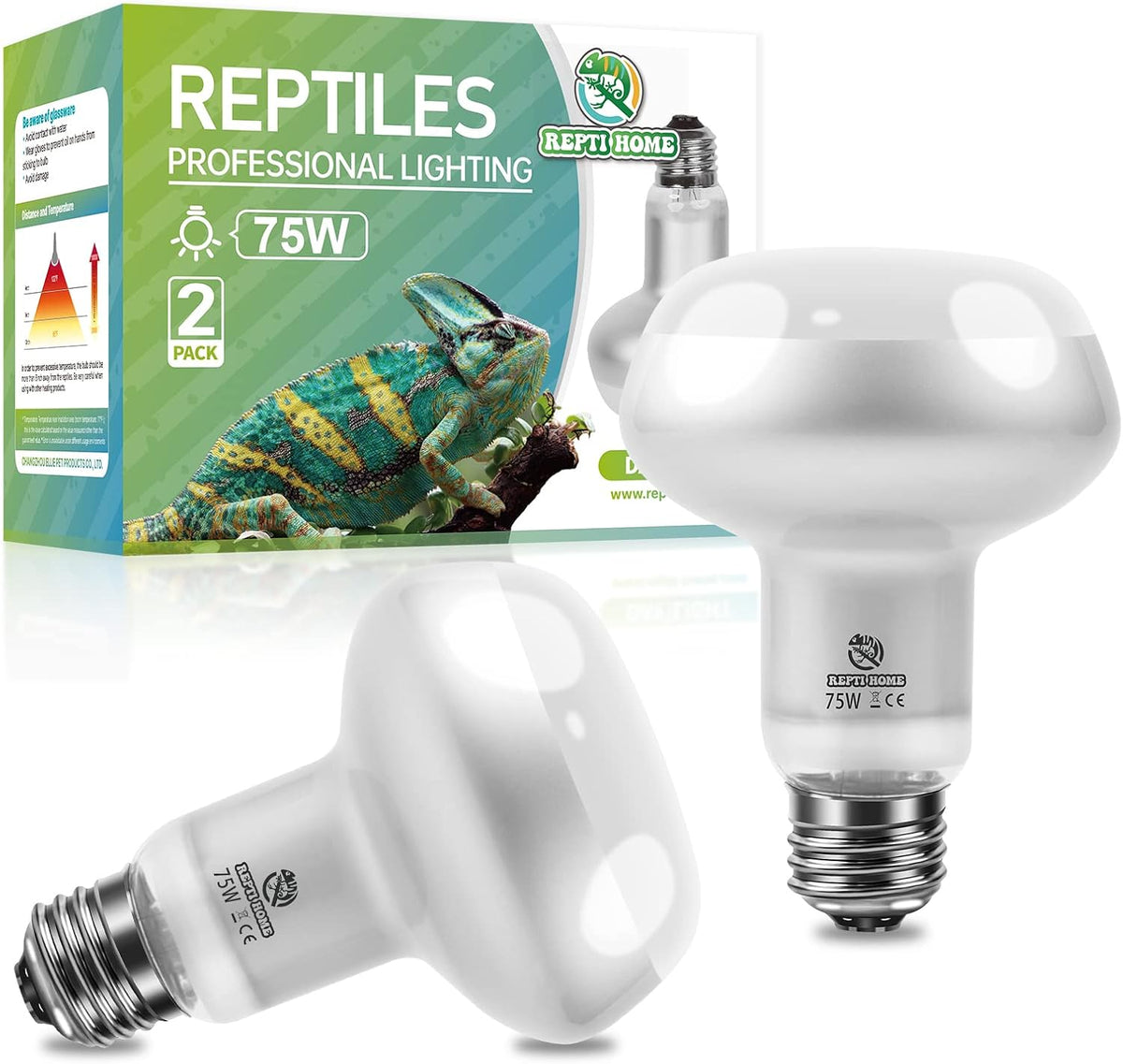 Reptile Heat Lamp Bulbs, Simulate Natural Sunlight Heat Light Bulb, 2 Pack 100W Amphibian Terrarium - Intense Light / 2*75