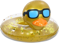 POZA inflatable duck pool float tube with gold confetti, sunglasses and orange beak - view 7