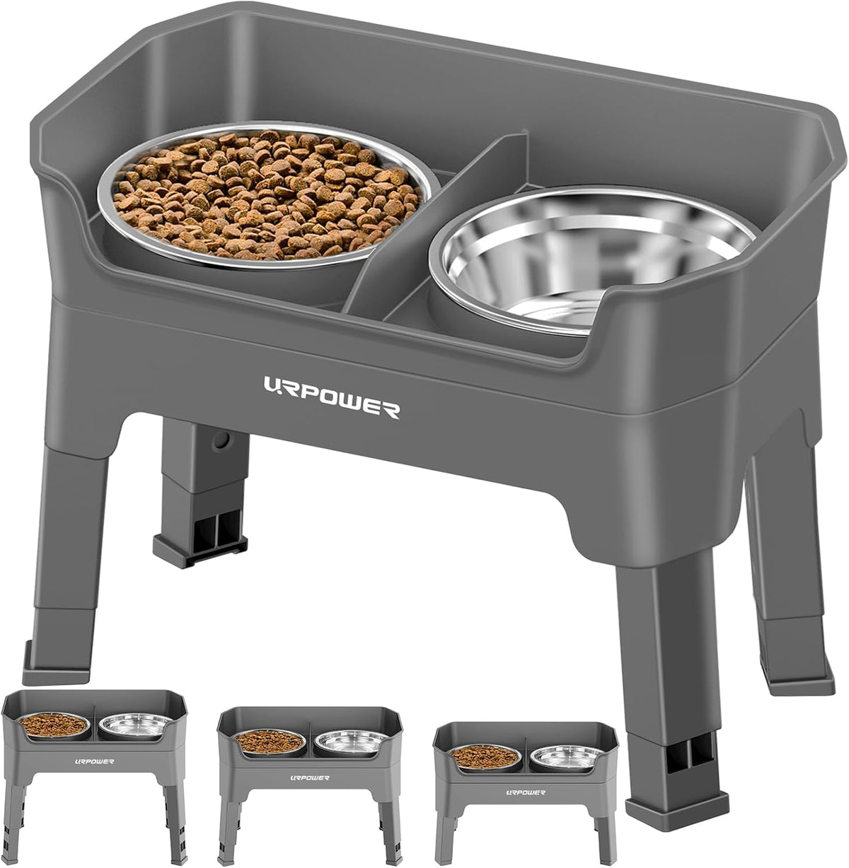 URPOWER Elevated Dog Bowls - Grey / Large