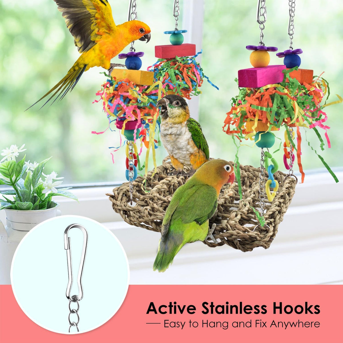KATUMO Bird Toys, Grass Swing Hammock Climbing Toy for Parrot Parakeet – Essentials for Birds - 6.4 x 6.4 x 0.78 inch - image 3