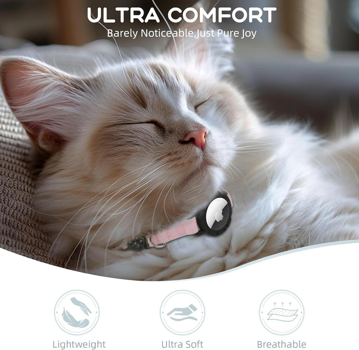 AirTag Cat Collars, Stretchy Collar with Air Tag Holder and Bell – Essentials for Cats - Pink - image 2