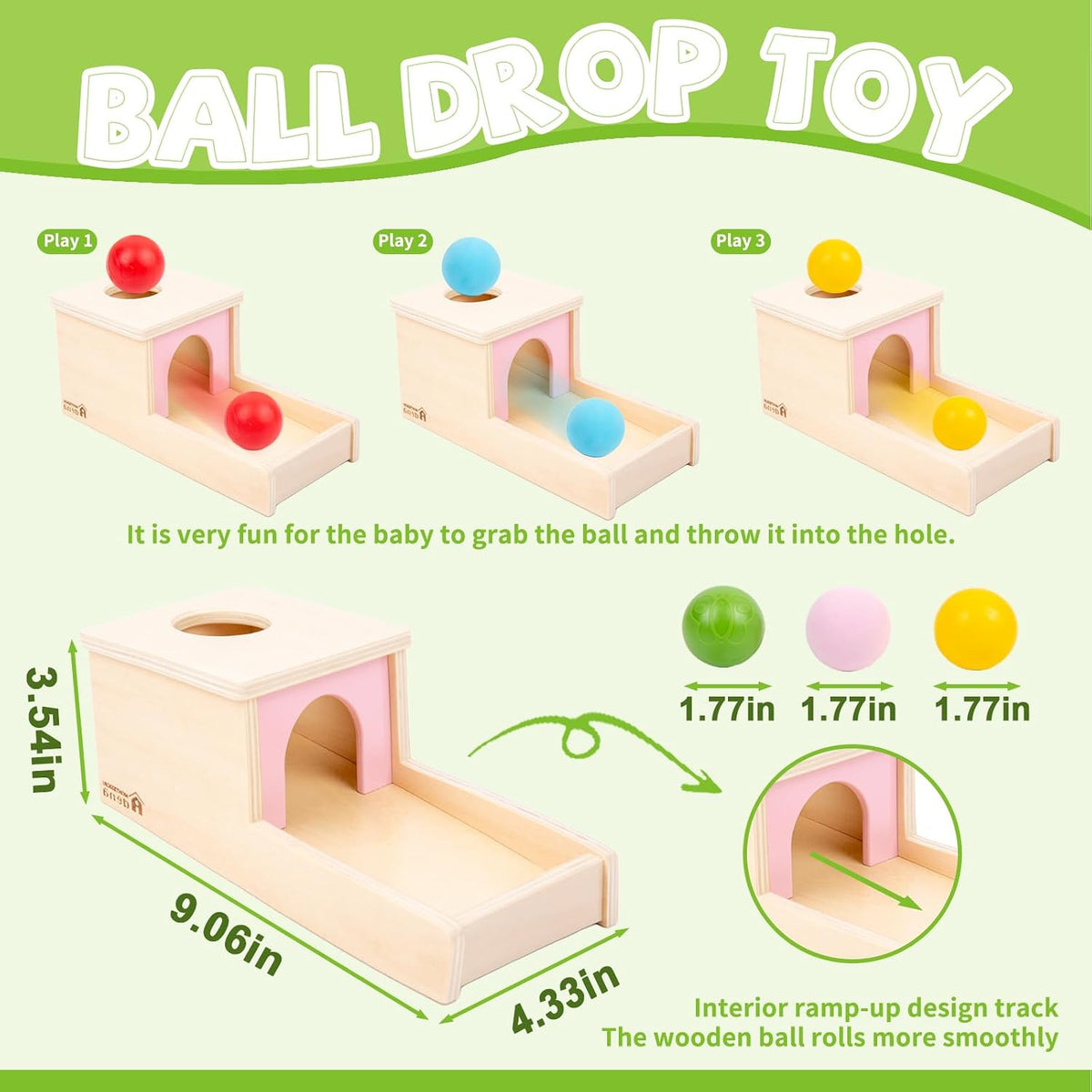 Adena Montessori Object Permanence Box with Tray Three Balls - Pink Door - image 3