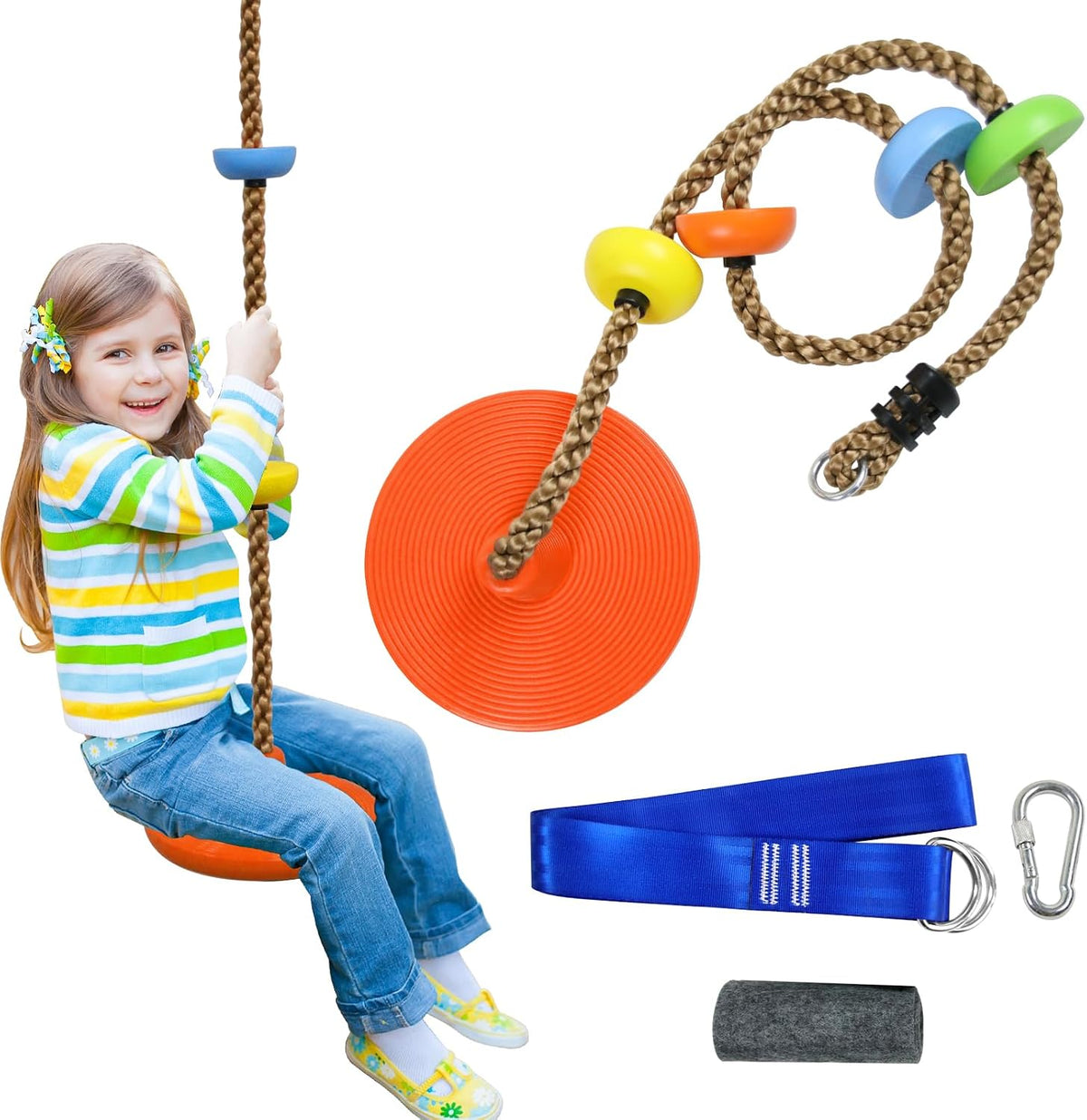 Just.smile tree swing climbing rope with platforms, disc seat and tree strap