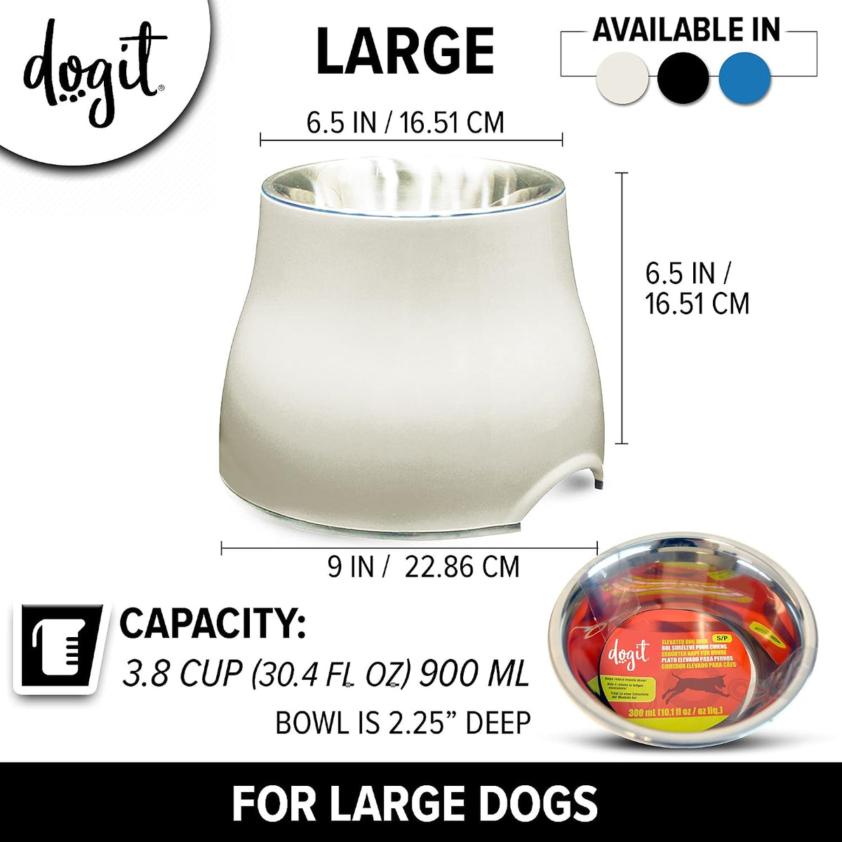 Dogit Elevated Dog Bowl for Large Dogs, White – Essentials for Dogs - Large / Off White - image 4