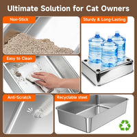 Stainless Steel Cat Litter Box Sturdy Metal Pan for Cats and Pets – Daily Care for Cats - BLACK-1 XL - image 4