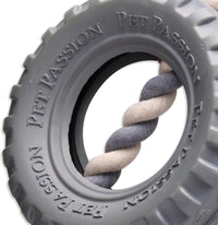 Pet Passion Natural Rubber Tire and Organic Cotton Rope Pull and Chew - Gray / Small - image 4