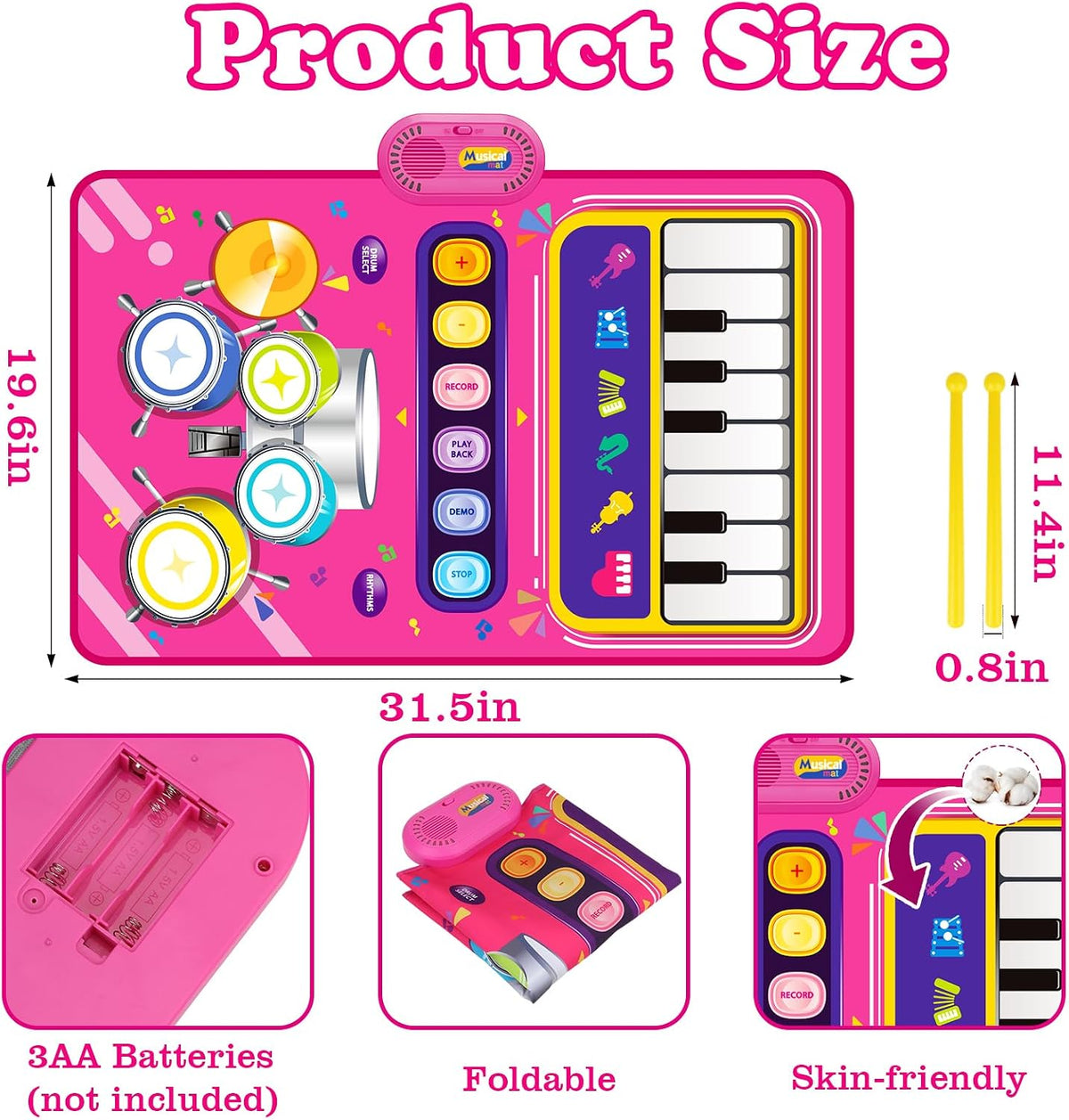 Toys for 1 Year Old Girl Gifts: 2 in 1 Baby Piano Mat Toddler Toys - image 2