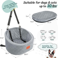 Lealchum Dog Car Seat for Small Dogs Up to 30 Lbs with 2 Safety Dog - Grey / Small - image 2