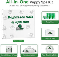 Puppy Essentials Kit Contains Dog Wipes for Paws and Butt, Nourishing Paw Balm, Teeth Cleaning Wipes & Poop Bags Set | Dog Camping Essentials and Travel Accessories
