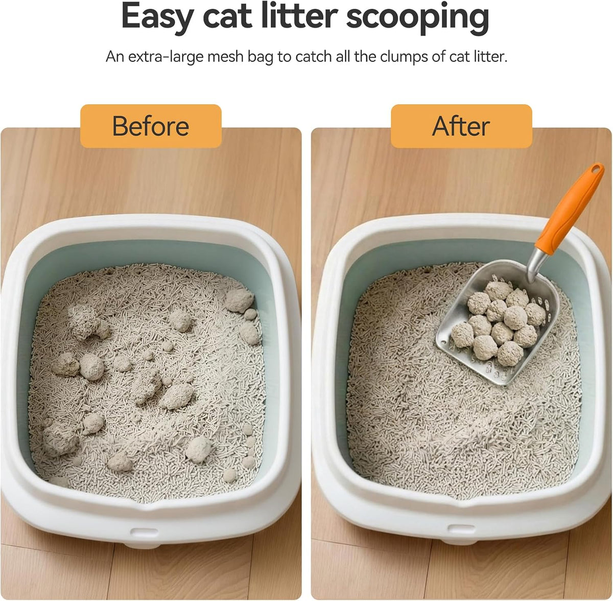 Cat Litter Scoop, Kitty Metal Scooper with Long Handle – Daily Care for Cats - Large / Orange - image 4